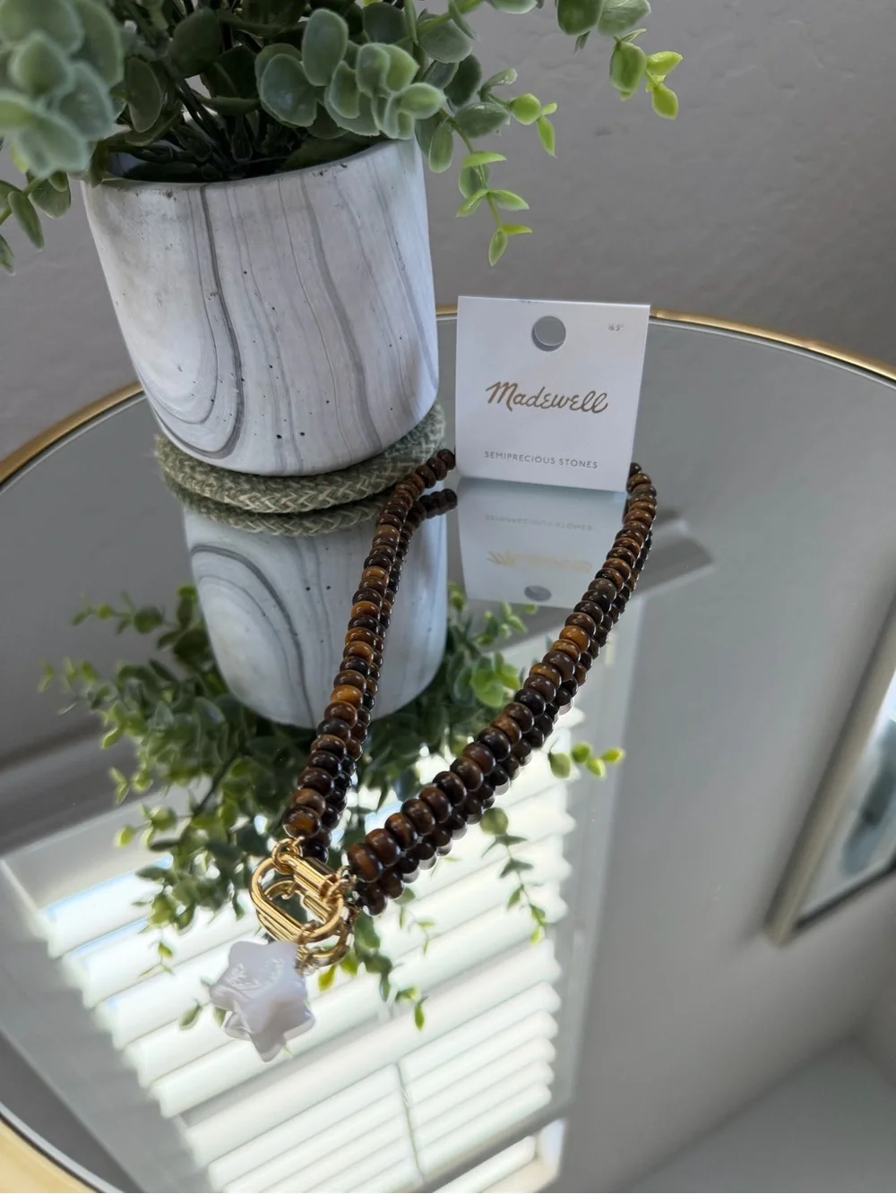 Madewell Semiprecious Stone Beaded Necklace Star Charm Gold NWT - Picture 2 of 4